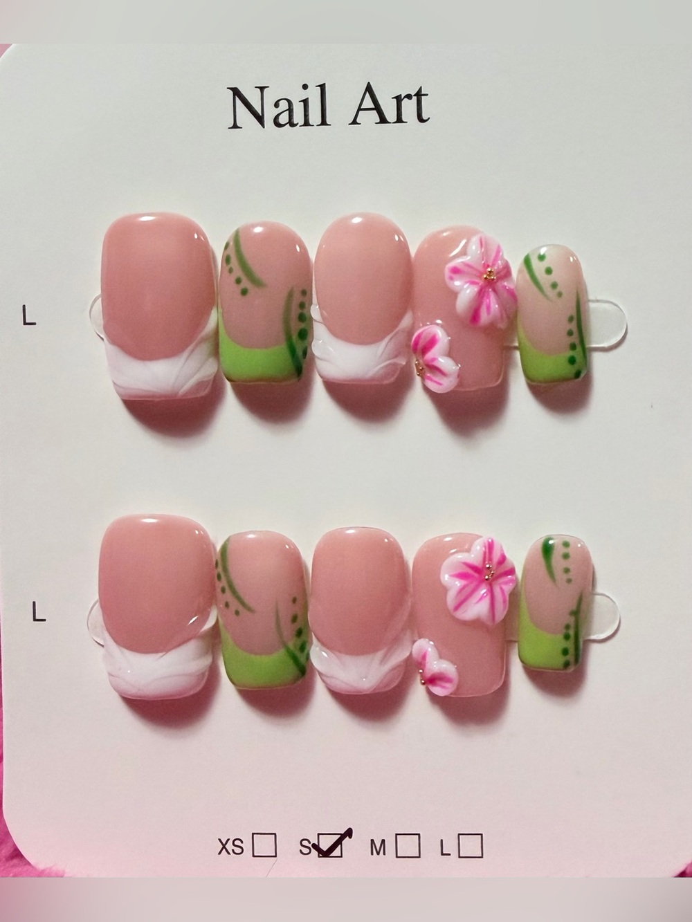 Pink & Green Floral Press-On Nail Set